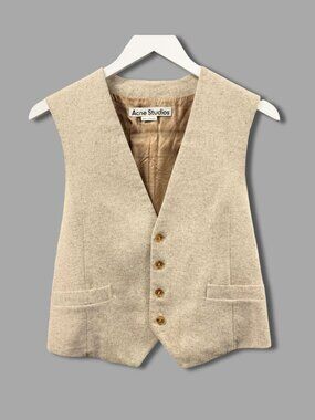 ACNE STUDIOS Beige Wool Blend Gold Back Logo Print Vest